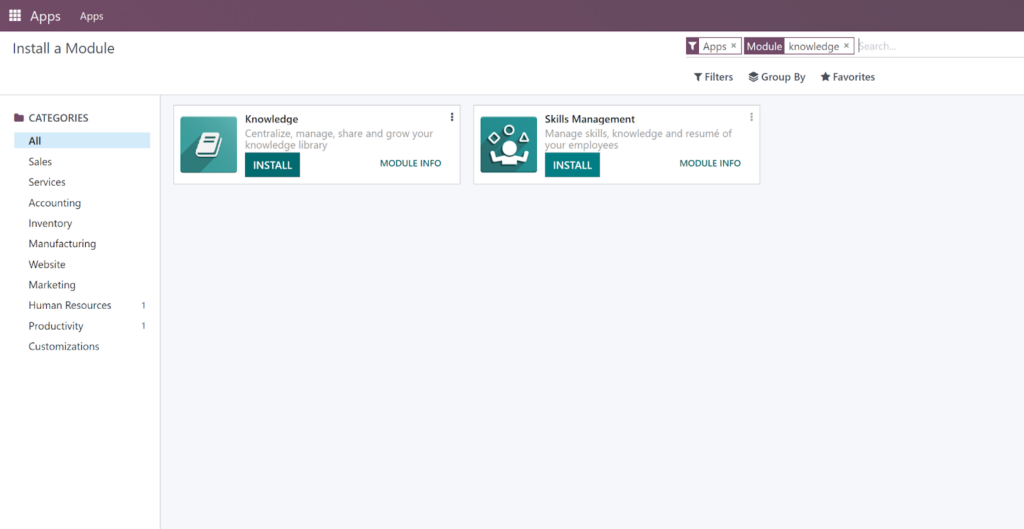 Магазин за приложения Odoo - Knowledge